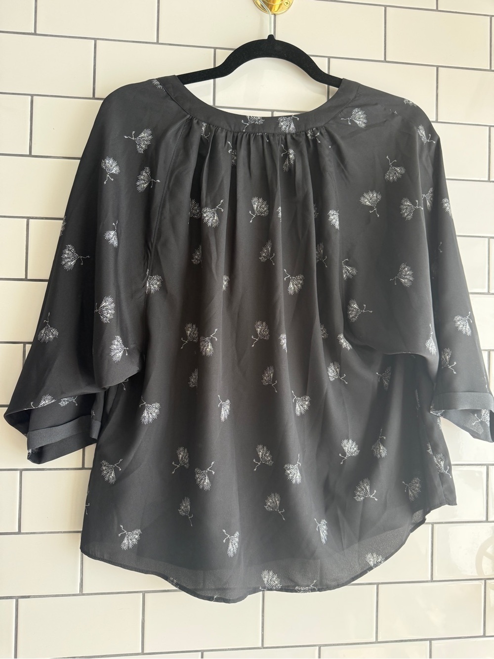Joie Black Floral V-Neck Peasant Blouse - Picture 7 of 8